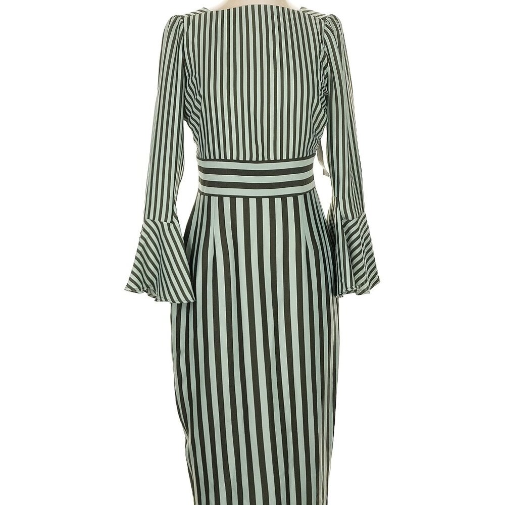 NWT Eva Mendes for New York & Company green stripe retro dress, Size 2 - Picture 1 of 7
